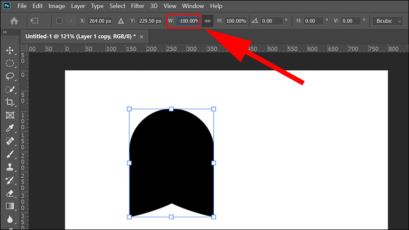 Lật nửa trái tim lại bằng cách thêm dấu trừ vào thông số W